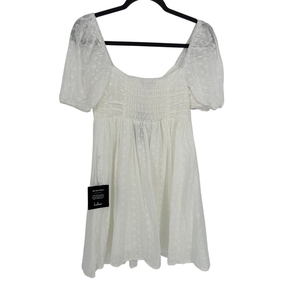 Lulus NWT Sunny Day Stunner White Eyelet Babydoll Dress S Cottagecore Graduation - Picture 4 of 10